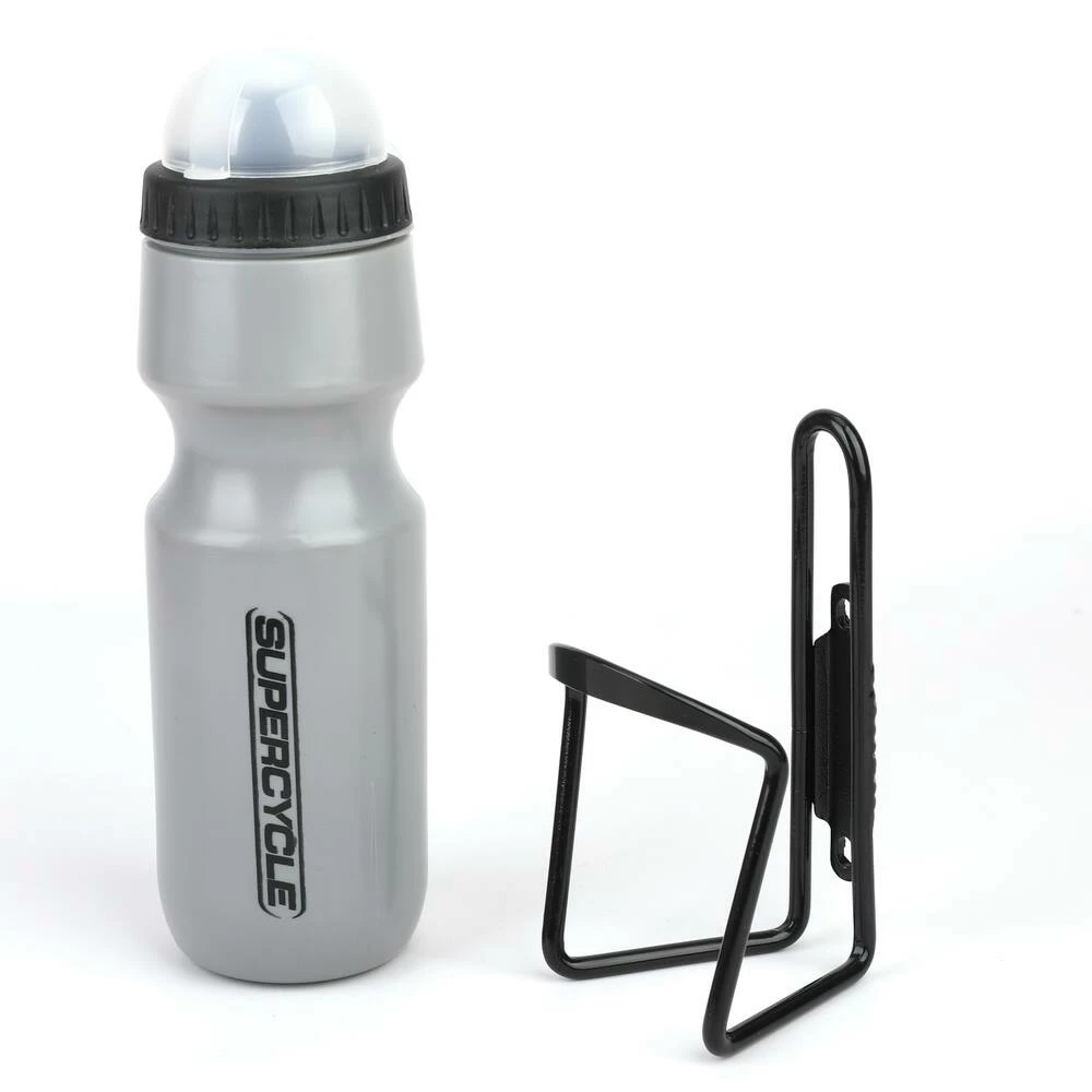 Supercycle Wide Mouth Self-Sealing Bike Water Bottle W/Cage/Holder, BPA Free, Silver, 620-mL 2 Supercycle Wide Mouth Self-Sealing Bike Water Bottle W/Cage/Holder, BPA Free, Silver, 620-mL - Image 2